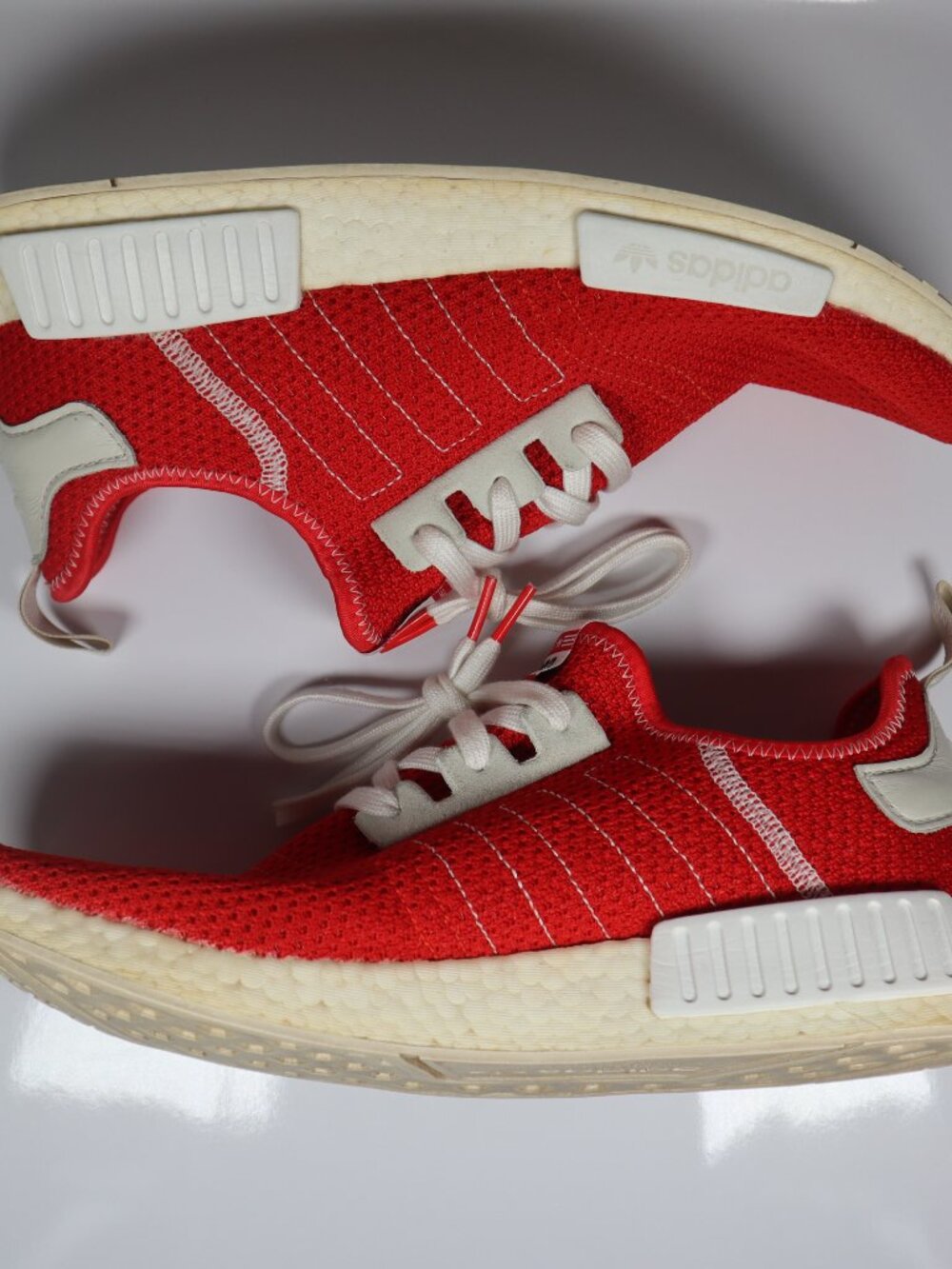 Adidas NMD R1 Red White Knit Men's Size 12 Running Shoes Low Top Sneakers